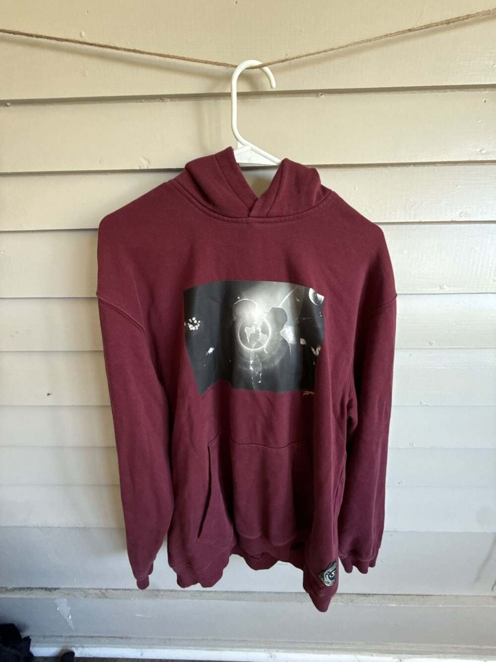 Reebok Graphic Hoodie Size L Maroon Imagine A World Without Hip Hop